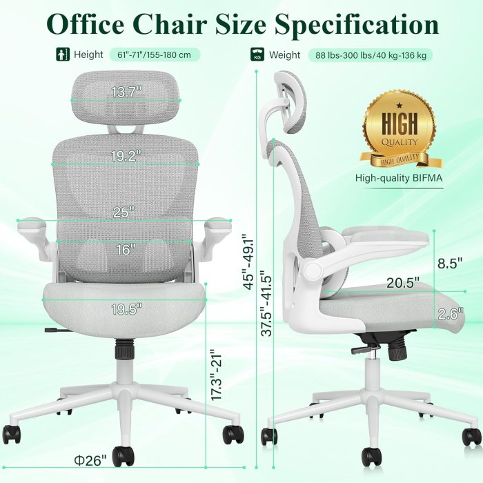 SUNNOW Ergonomic Mesh Office Chair (Grey) (image 3)