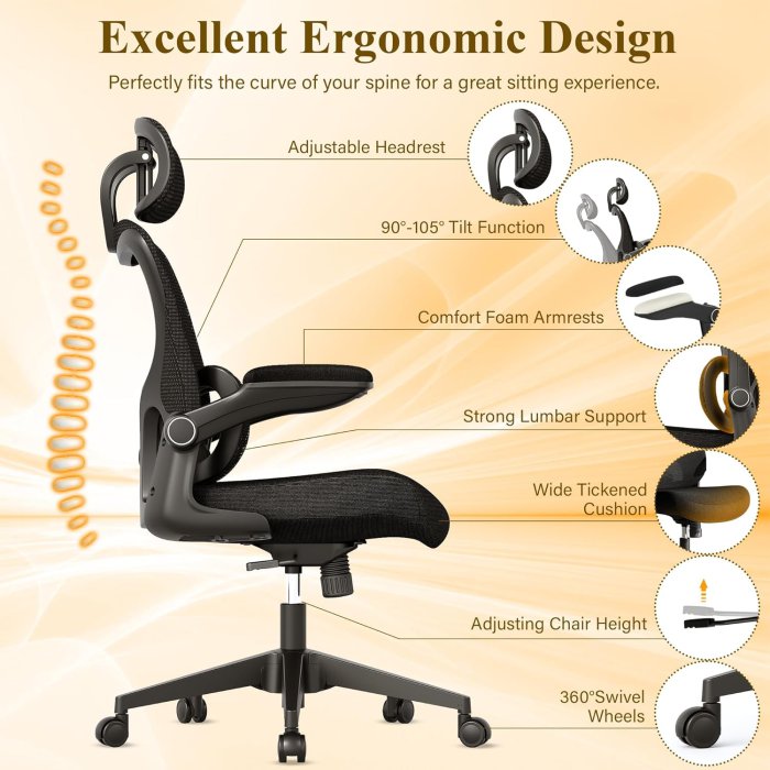 SUNNOW Ergonomic Mesh Office Chair with Adjustable Lumbar Support (image 4)