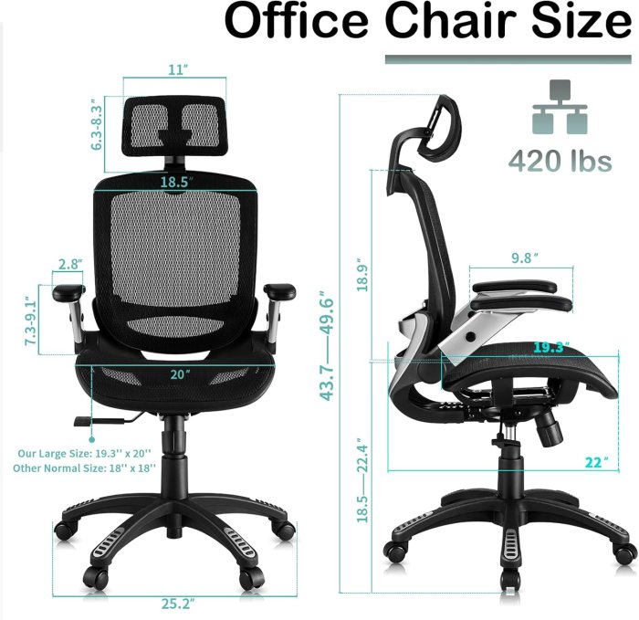 SUNNOW Mesh Office Chair with Flip-Up Arms and 3D Headrest (image 2)